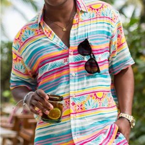 Kenny Flowers Men’s Mayakoba Print Hawaiian Shirt Size L Relaxed Fit